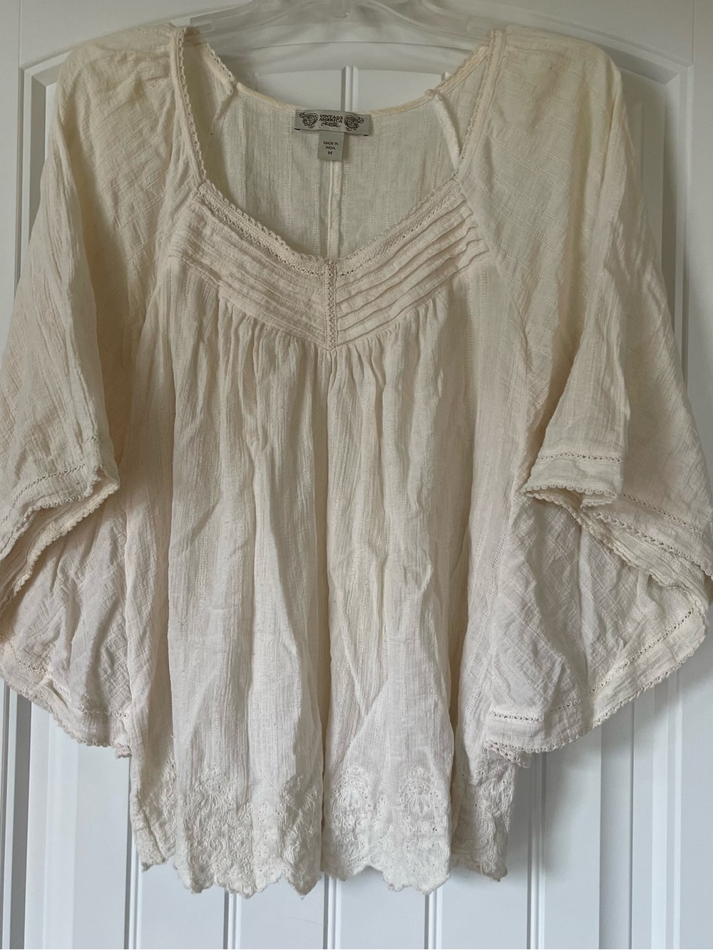 Vintage America Blues Cream Boho Pintuck Peasant Tunic